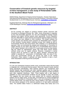 A Case Study of Hinterwälder Cattle in the Southern Black Forest