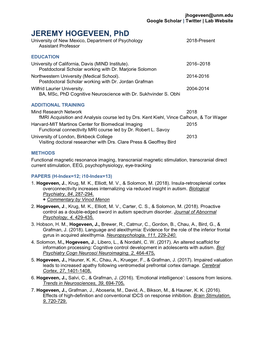 JEREMY HOGEVEEN, Phd University of New Mexico, Department of Psychology 2018-Present Assistant Professor