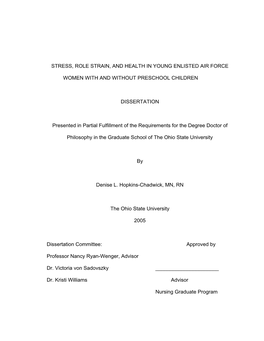 Stress, Role Strain, and Health in Young Enlisted Air Force