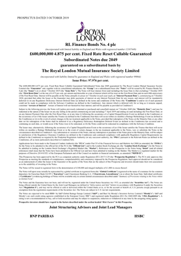 RL Finance Bonds No. 4 Plc £600,000,000 4.875 Per Cent. Fixed Rate Reset Callable Guaranteed Subordinated Notes Due 2049 the Ro