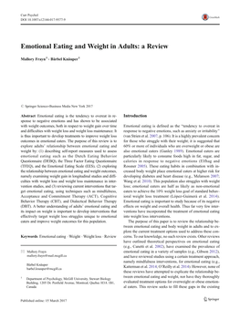 Emotional Eating and Weight in Adults: a Review