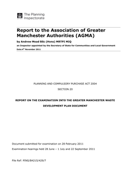 Report to the Association of Greater Manchester Authorities (AGMA)