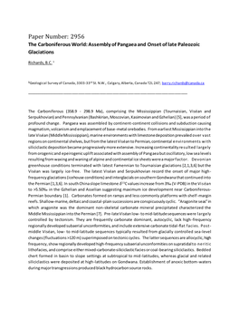 Paper Number: 2956 the Carboniferous World: Assembly of Pangaea and Onset of Late Paleozoic Glaciations