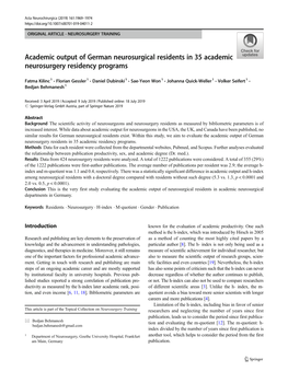 Academic Output of German Neurosurgical Residents in 35 Academic Neurosurgery Residency Programs