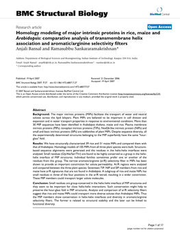 Homology Modeling of Major Intrinsic Proteins in Rice, Maize And