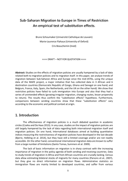 Sub-Saharan Migration to Europe in Times of Restriction an Empirical Test of Substitution Effects. 1. Introduction