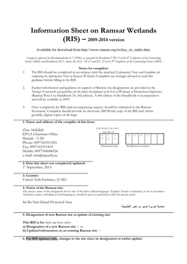 Information Sheet on Ramsar Wetlands (RIS) – 2009-2014 Version