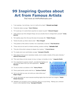 99 Inspiring Quotes About Art from Famous Artists Find More at Artpromotivate.Com