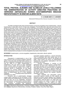 Total Protein, Albumin and Globulin Levels Following