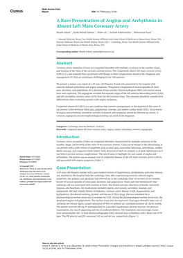 A Rare Presentation of Angina and Arrhythmia in Absent Left Main Coronary Artery