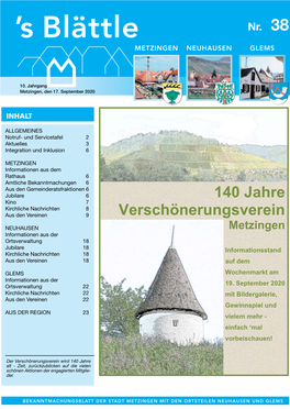 140 Jahre Verschönerungsverein Sind Herzlich Eingeladen Am Samstag Vorbeizu- Eintritt-Tickets Müssen Vorab Über Das Schon Metzingen – „Wir Sind Mit Dem Ver- Schauen