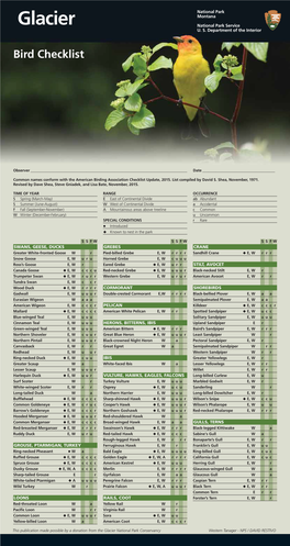 Glacier National Park Birding Checklist