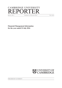 Cambridge University Reporter Special No 5 - Financial Management Information