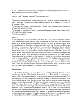 A New Late Pliocene Large Provannid Gastropod Associated with Hydrothermal Venting at Kane Megamullion, Mid-Atlantic Ridge