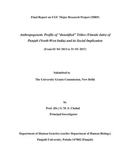 "Denotified" Tribes (Vimukt Jatis) of Punjab (North-West India) and Its Social Implication