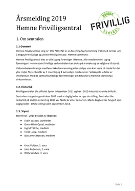 Årsmelding 2019 Hemne Frivilligsentral