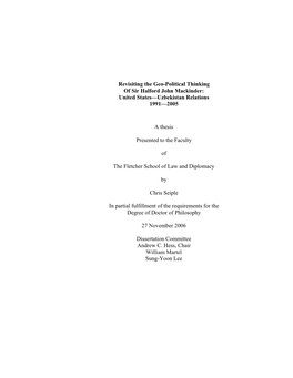 Revisiting the Geo-Political Thinking of Sir Halford John Mackinder: United States—Uzbekistan Relations 1991—2005