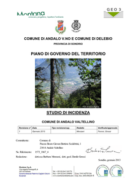 Piano Di Governo Del Territorio Studio Di Incidenza