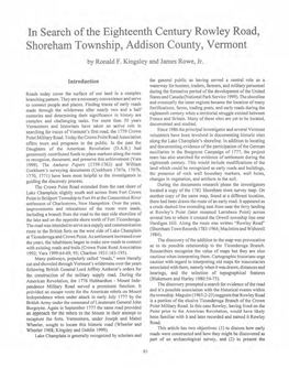 In Search of the Eighteenth Century Rowley Road, Shoreham Township, Addison County, Vermont