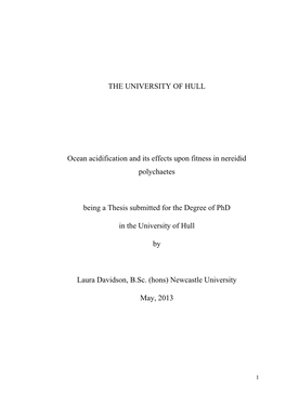 THE UNIVERSITY of HULL Ocean Acidification and Its Effects Upon