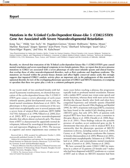 Report Mutations in the X-Linked Cyclin-Dependent Kinase–Like 5