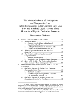 The Normative Basis of Subrogation and Comparative Law: Select