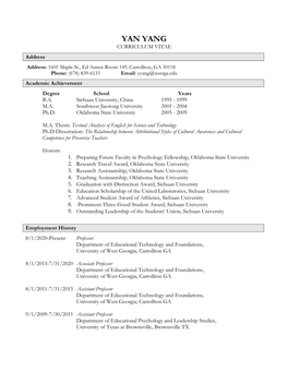 Yan Yang Curriculum Vitae