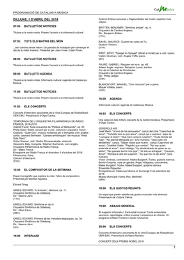 DILLUNS, 1 D'abril DEL 2019 Audició D'obres Senceres O Fragmentades Del Nostre Repertori Més Clàssic