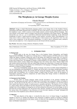 The Morpheme Jə- in Gurage Morpho-Syntax