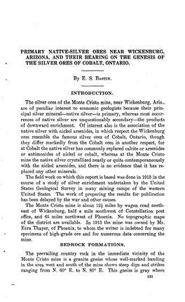 Primary Native-Silver Ores Near Wickenburg, Arizona, and Their Bearing on the Genesis of the Silver Ores of Cobalt, Ontario