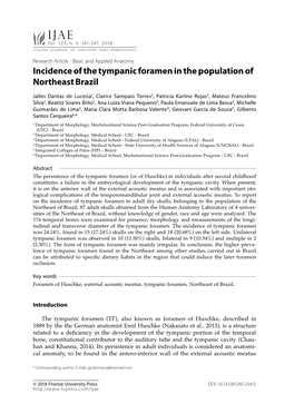 Incidence of the Tympanic Foramen in the Population of Northeast Brazil