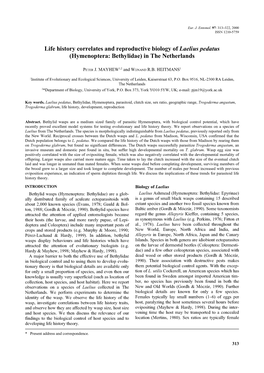 Life History Correlates and Reproductive Biology of Laeliuspedatus (Hymenoptera: Bethylidae) in the Netherlands