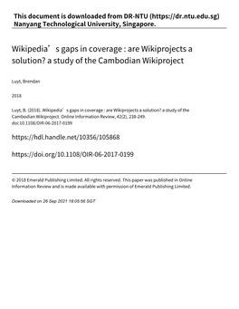 Wikipedia's Gaps in Coverage : Are Wikiprojects a Solution? a Study Of