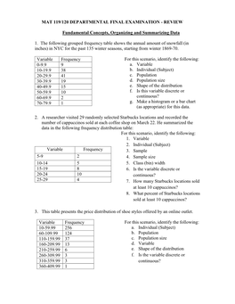 Mat 119/120 Departmental Final Examination - Review