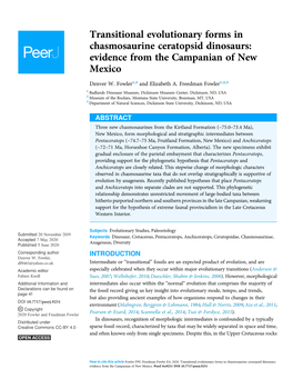 Transitional Evolutionary Forms in Chasmosaurine Ceratopsid Dinosaurs: Evidence from the Campanian of New Mexico