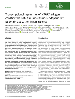 Transcriptional Repression of NFKBIA Triggers Constitutive IKK‐