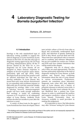 Laboratory Diagnostic Testing for Borrelia Burgdorferi Infection1