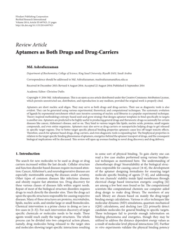 Review Article Aptamers As Both Drugs and Drug-Carriers