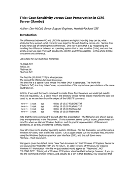 Case Sensitivity Versus Case Preservation in CIFS Server (Samba)