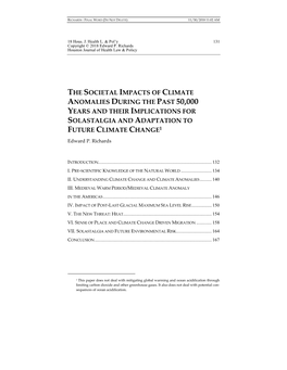 Edward P. Richards, the Lessons of Human Adaptation to Climate