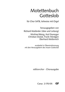 Motettenbuch Gotteslob Für Chor SATB, Teilweise Mit Orgel