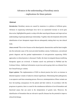 Advances in the Understanding of Hereditary Ataxia – Implications for Future Patients