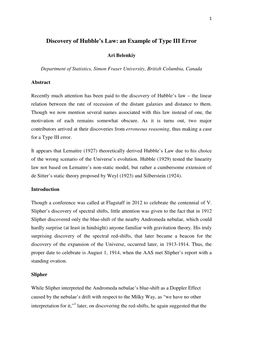 Discovery of Hubble's Law: an Example of Type III Error