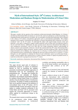 Myth of International Style: 20 -Century Architectural Modernism