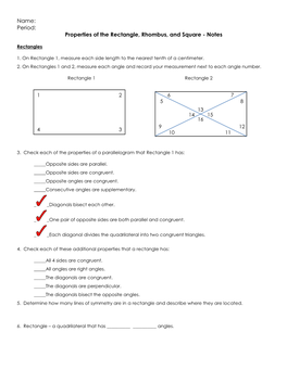 Period: Properties of the Rectangle, Rhombus, and Square - Notes