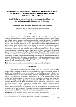 Analysis of Biosecurity Control Measure Policy Implementation on Highly Pathogenic Avian Influenza in Jakarta