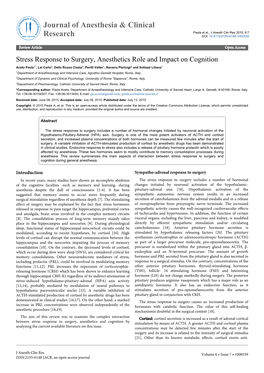 Stress Response to Surgery, Anesthetics Role and Impact On