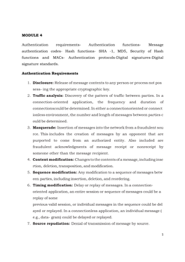 Message Authentication Codes- Hash Functions- SHA -1, MD5, Secur