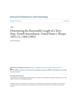 Determining the Reasonable Length of a Terry Stop--Fourth Amendment: United States V