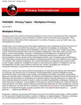 PHR2006 - Privacy Topics - Workplace Privacy